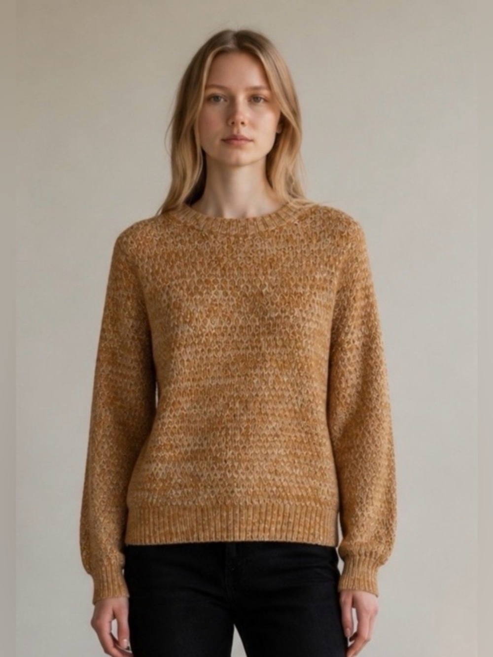 Abercrombie & Fitch Marled Open Knit Crewneck Sweater in Pumpkin Spice size L